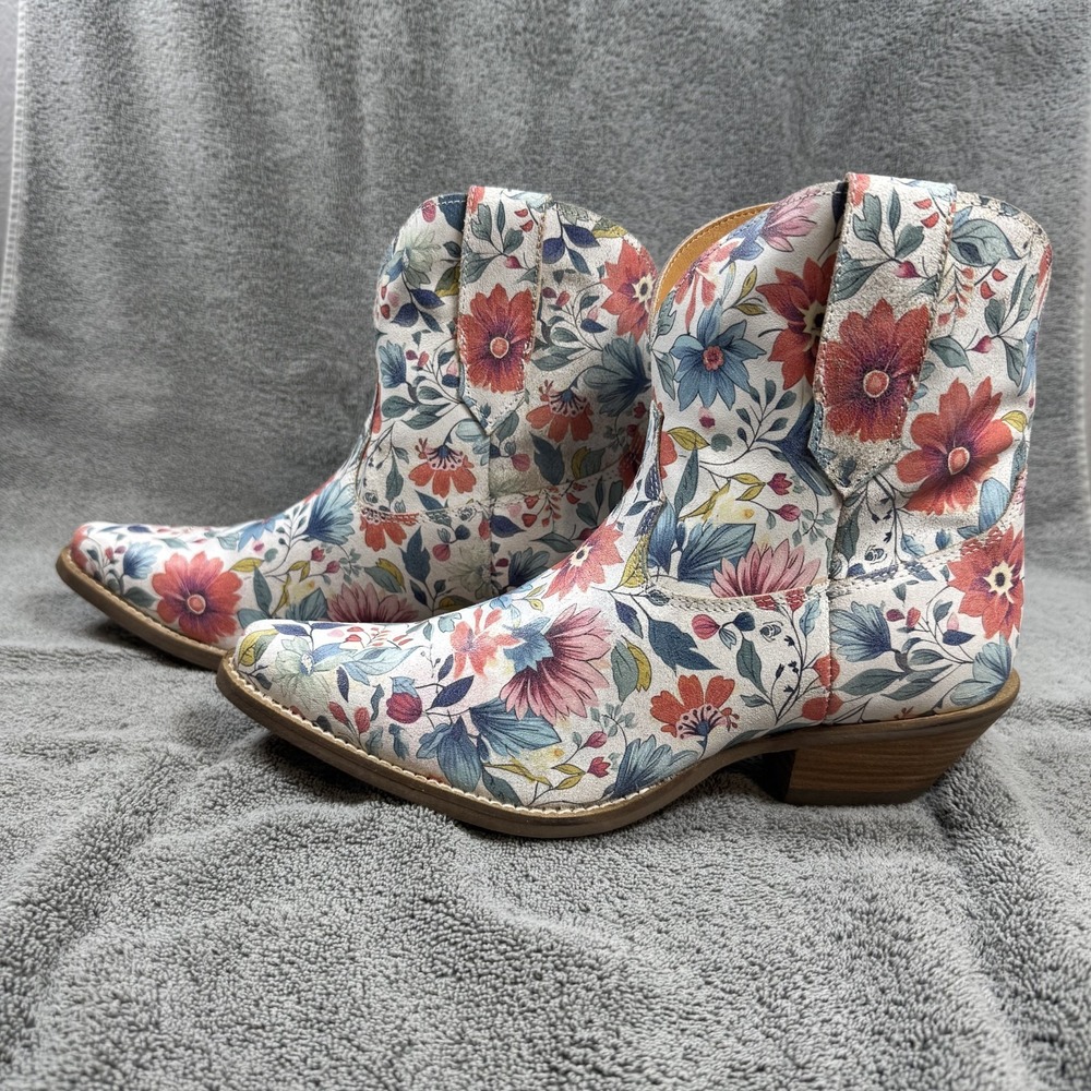 dingo cowgirl boots white floral pixie rose womens 7 inch snip toe western boots - Picture 11 of 12